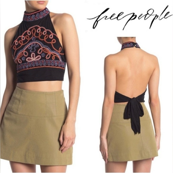 Free People Tops - Free People NWT Goa Embroidered Halter Top Medium